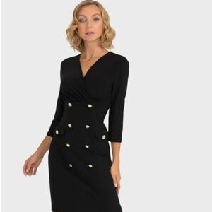 Joseph Ribkoff Black and Gold Sheath Dress V-Neck 3/4 Sleeve